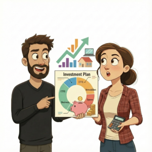 Paar plant gemeinsam Investitionen und ETF-Strategie für Vermögensaufbau